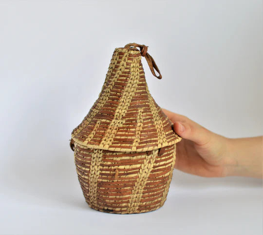 Mageed Egyptian woven leather basket , Ethiopian-style "Gabana" basket with lid