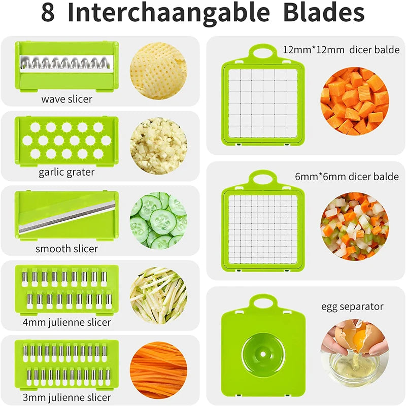 VeggieScape Deluxe: 11-in-1 Food Chopping System Mandoline Slicer Cutter with Drain Basket Potato Onion Chopper Dicer KC0430